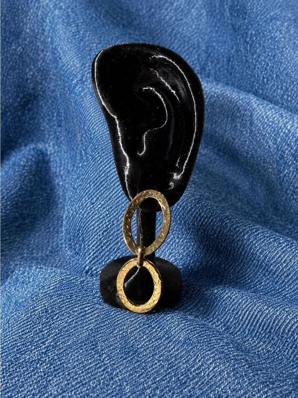 Hammered Gold Double Oval Dangle Earrings